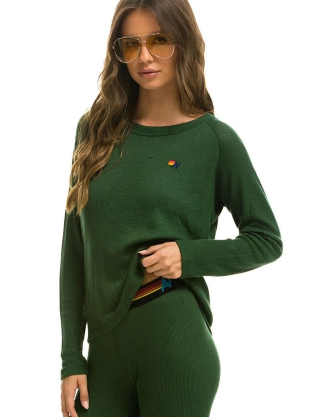 Aviator Nation THERMAL BASE LAYER Long Sleeve TOP FOREST Green Size Large